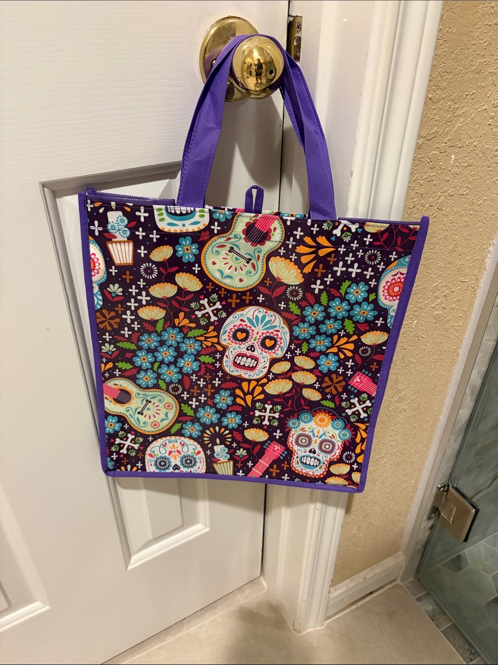 Purple Day of the Dead Sugar Skull Tote Bag